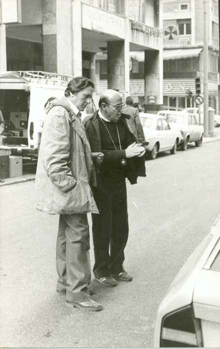 Theo&nbsp;Angelopoulos&nbsp;und&nbsp;Julio&nbsp;Brogi&nbsp;während&nbsp;Dreharbeiten&nbsp;zum&nbsp;Film&nbsp;«Reise&nbsp;nach&nbsp;Kithera».
